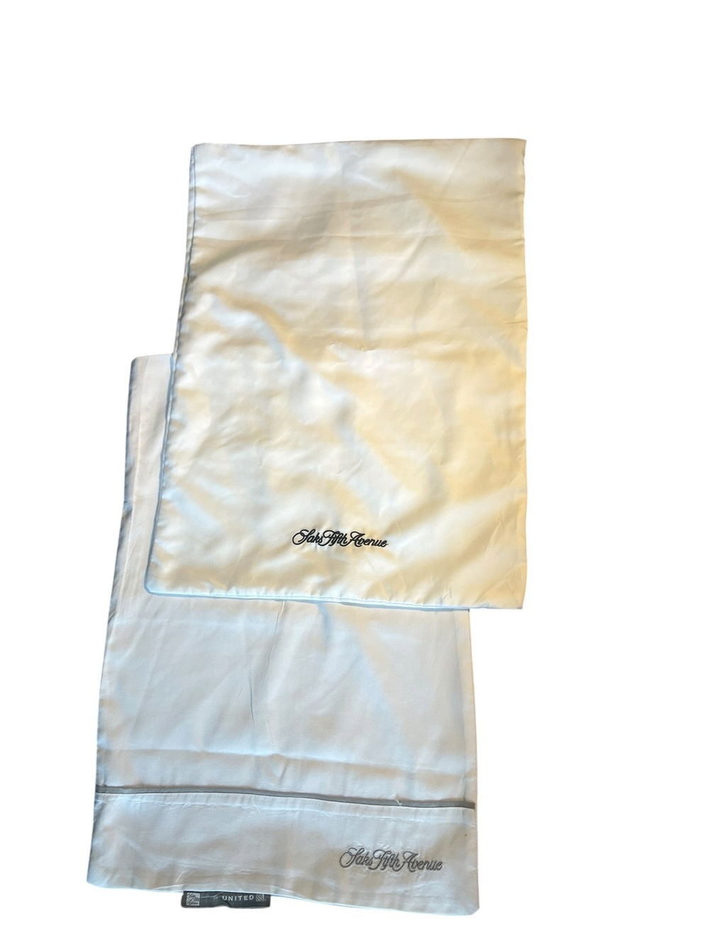 Saks Fifth Avenue White Embroidered Pillowcases by United Airlines